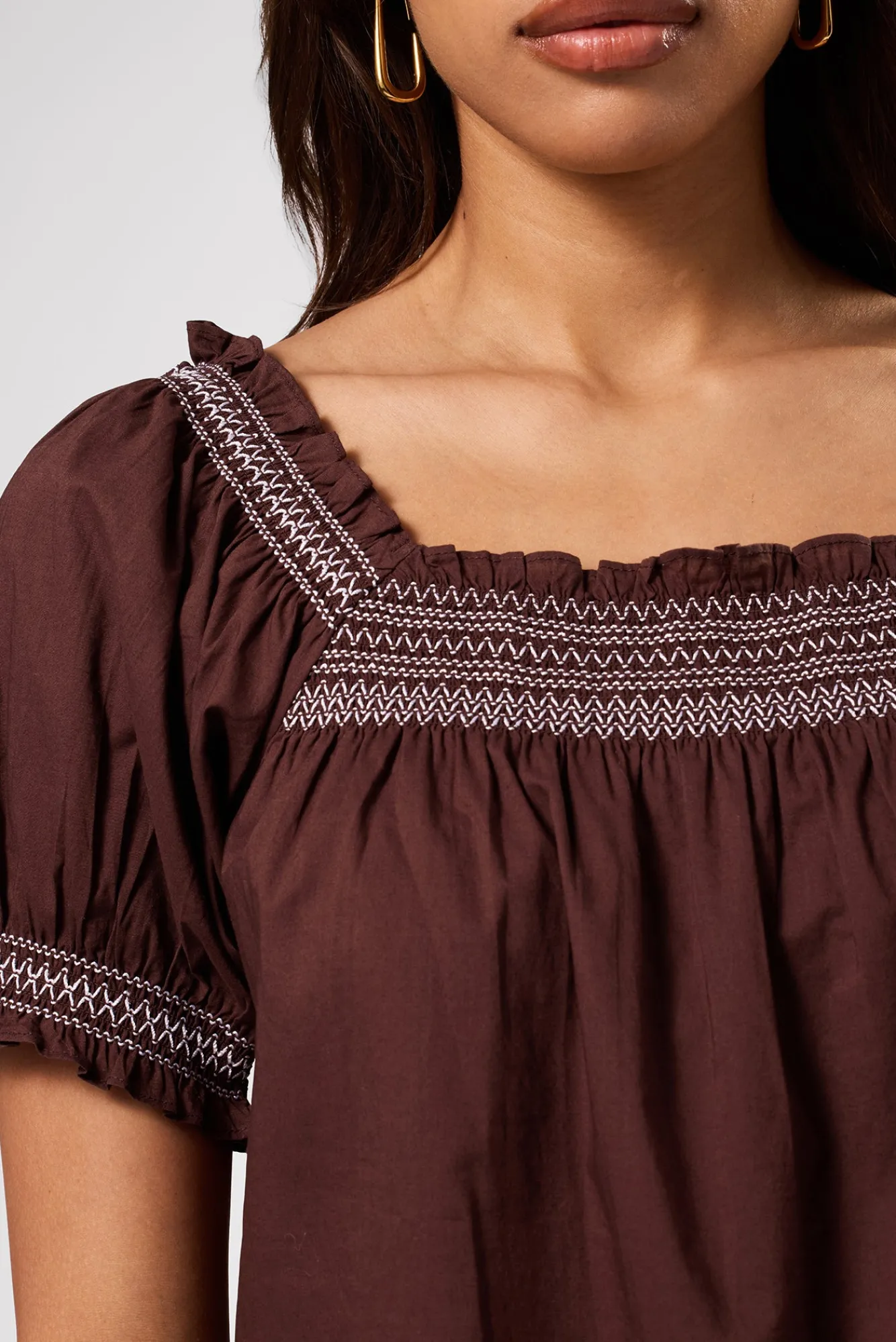 Amour Vert Embroidered Smocked Top- Tops|Clearance