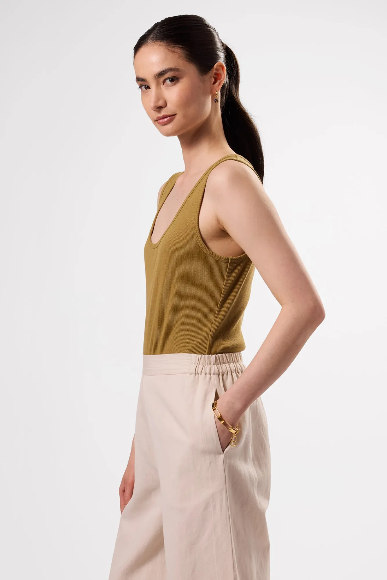 Amour Vert Elea Organic Cotton Modal Rib Bodysuit- Tops|Clearance